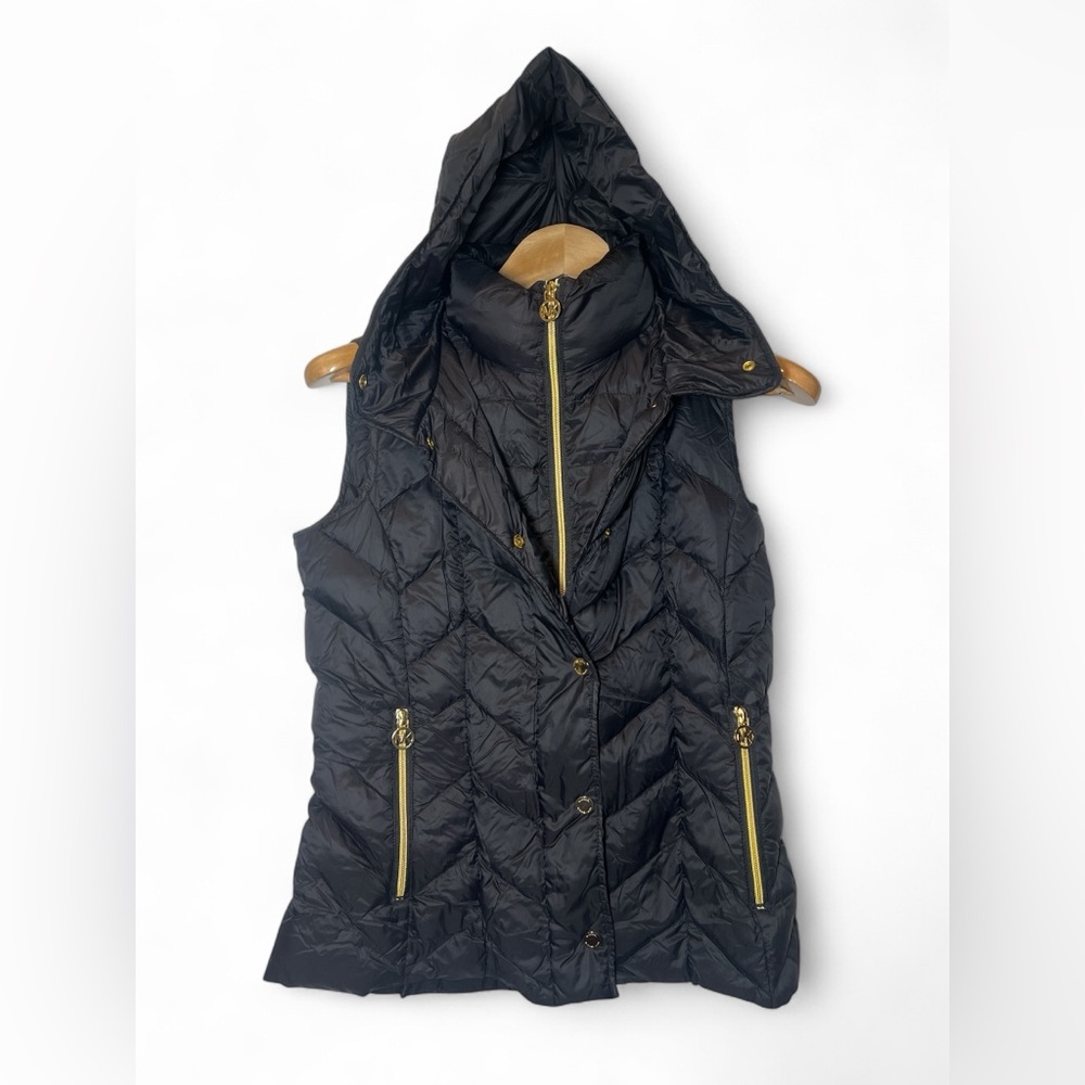 Michael Kors MK Ultra Light Weight Hooded Quilted Puffer Down Vest Black XS - Picture 2 of 10